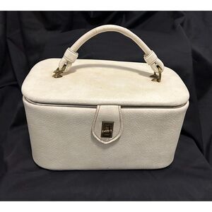 Vintage Travel Train Case with Mirror, Cream Color Satin Lining